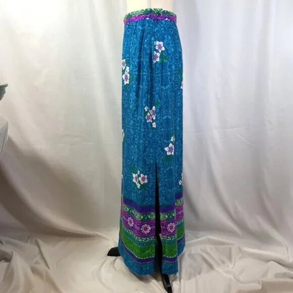 Vintage Alex Colman Maxi Skirt Tropical Boho Floral Side Slit Size S - Picture 3 of 13
